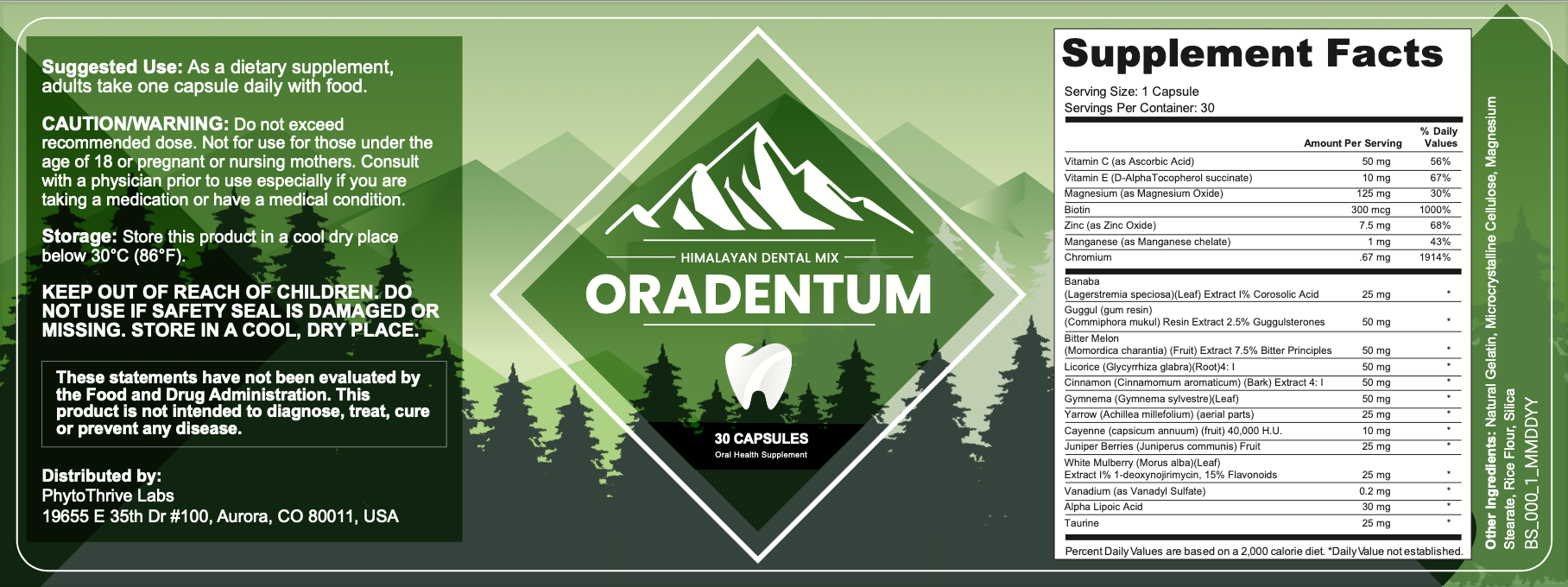 Oradentum Supplement Facts